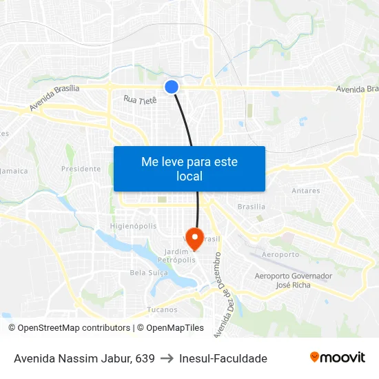 Avenida Nassim Jabur, 639 to Inesul-Faculdade map