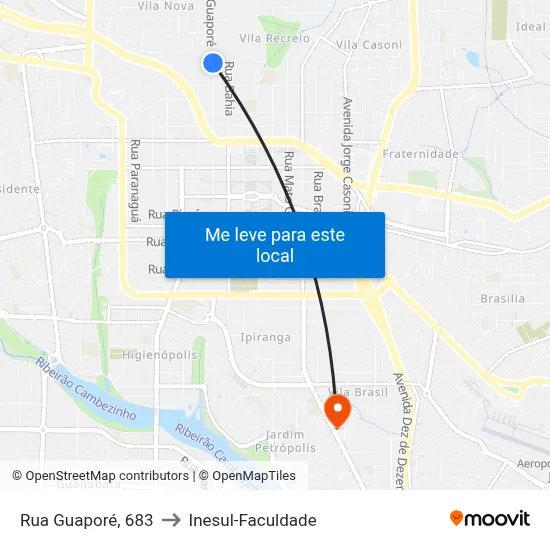 Rua Guaporé, 683 to Inesul-Faculdade map