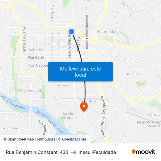 Rua Benjamin Constant, 430 to Inesul-Faculdade map