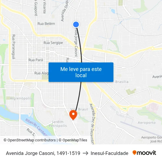 Avenida Jorge Casoni, 1491-1519 to Inesul-Faculdade map