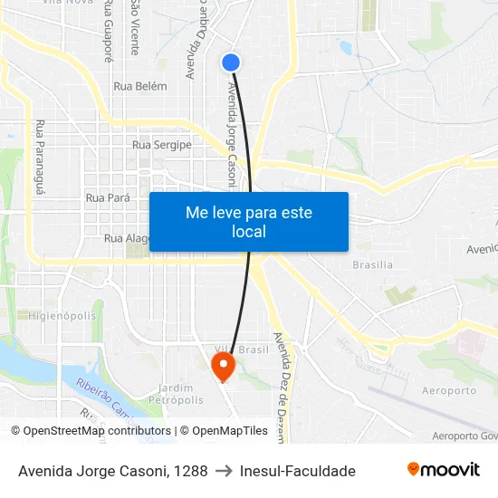 Avenida Jorge Casoni, 1288 to Inesul-Faculdade map
