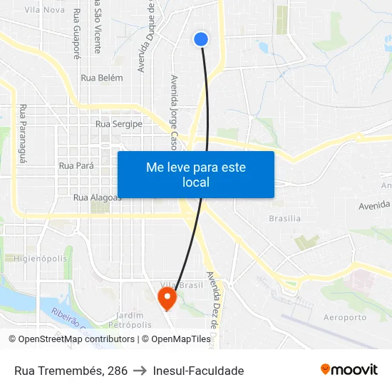 Rua Tremembés, 286 to Inesul-Faculdade map