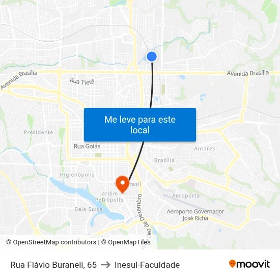 Rua Flávio Buraneli, 65 to Inesul-Faculdade map