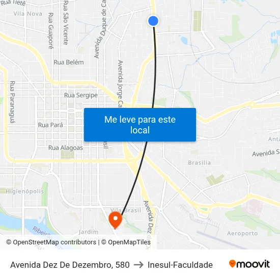 Avenida Dez De Dezembro, 580 to Inesul-Faculdade map