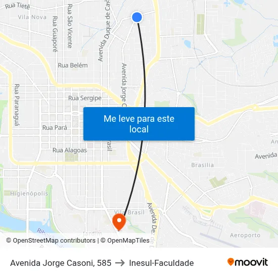Avenida Jorge Casoni, 585 to Inesul-Faculdade map