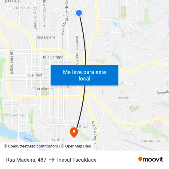 Rua Madeira, 487 to Inesul-Faculdade map
