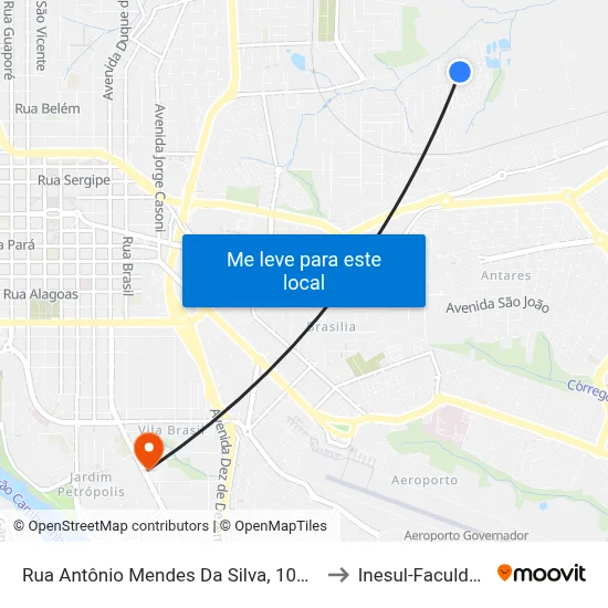 Rua Antônio Mendes Da Silva, 103-163 to Inesul-Faculdade map