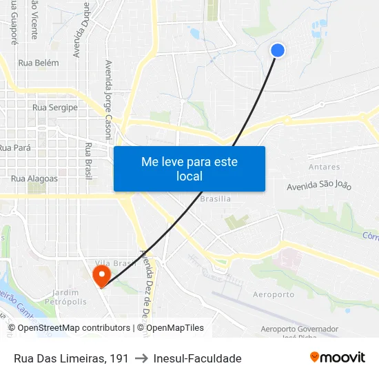 Rua Das Limeiras, 191 to Inesul-Faculdade map