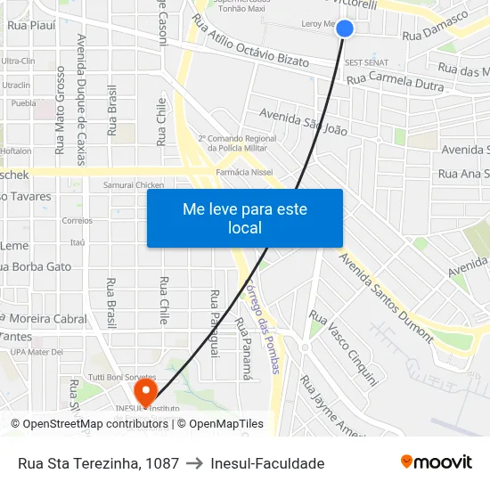Rua Sta Terezinha, 1087 to Inesul-Faculdade map