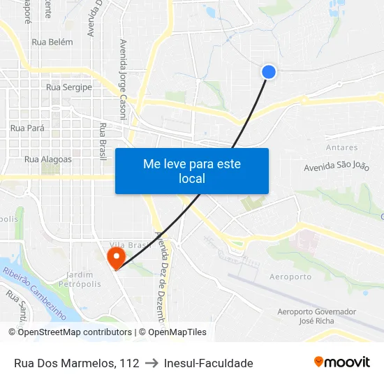 Rua Dos Marmelos, 112 to Inesul-Faculdade map