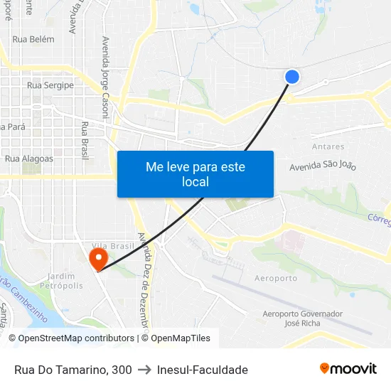 Rua Do Tamarino, 300 to Inesul-Faculdade map