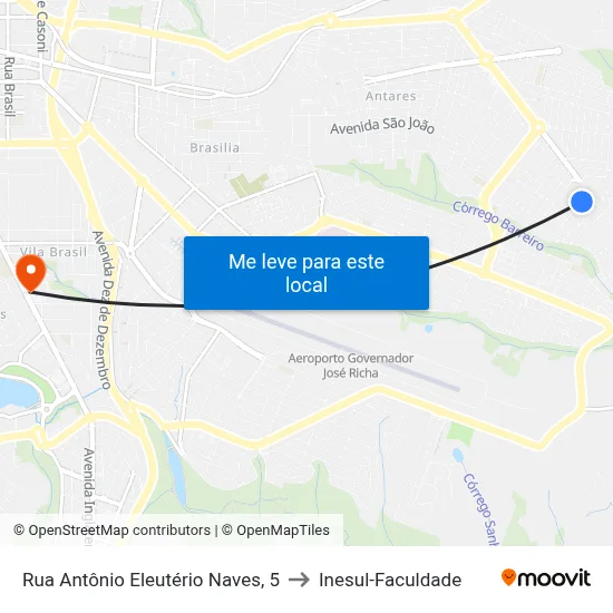 Rua Antônio Eleutério Naves, 5 to Inesul-Faculdade map