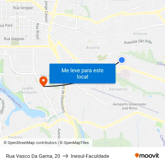 Rua Vasco Da Gama, 20 to Inesul-Faculdade map