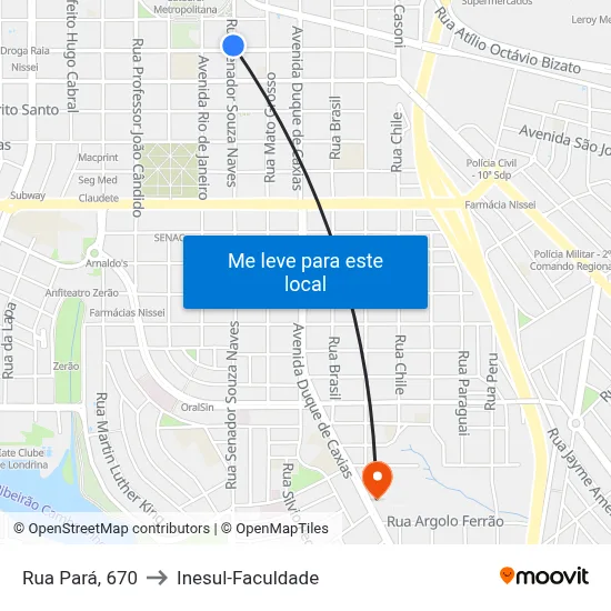 Rua Pará, 670 to Inesul-Faculdade map
