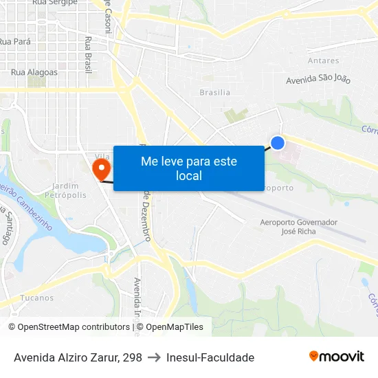 Avenida Alziro Zarur, 298 to Inesul-Faculdade map