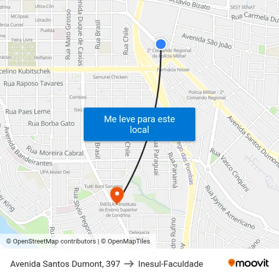 Avenida Santos Dumont, 397 to Inesul-Faculdade map