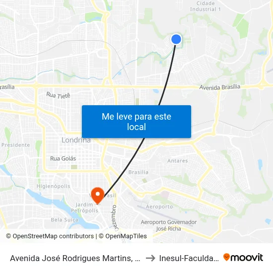 Avenida José Rodrigues Martins, 176 to Inesul-Faculdade map