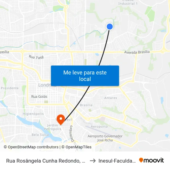 Rua Rosângela Cunha Redondo, 176 to Inesul-Faculdade map