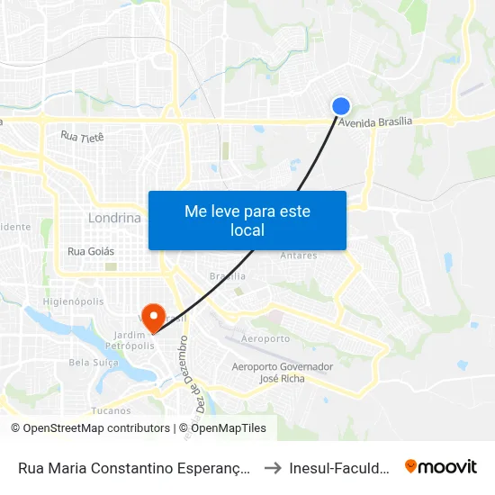 Rua Maria Constantino Esperança, 51 to Inesul-Faculdade map