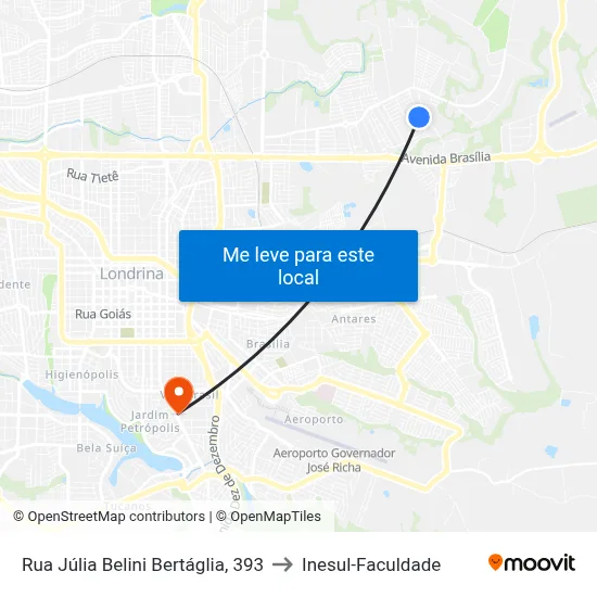 Rua Júlia Belini Bertáglia, 393 to Inesul-Faculdade map
