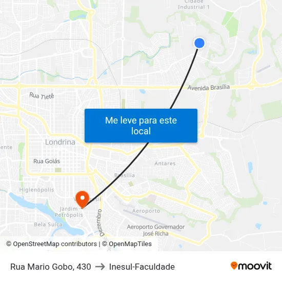 Rua Mario Gobo, 430 to Inesul-Faculdade map