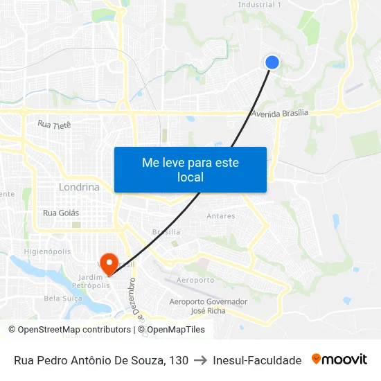 Rua Pedro Antônio De Souza, 130 to Inesul-Faculdade map