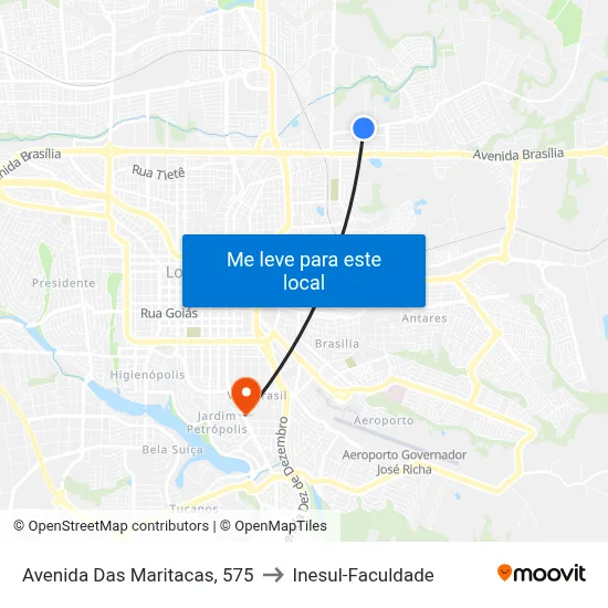 Avenida Das Maritacas, 575 to Inesul-Faculdade map