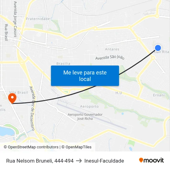 Rua Nelsom Bruneli, 444-494 to Inesul-Faculdade map