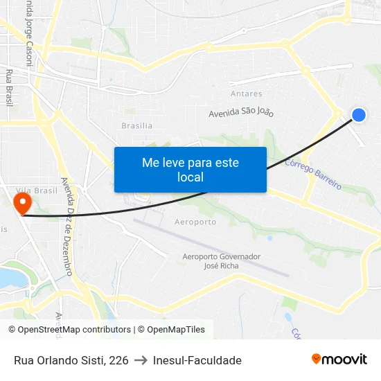 Rua Orlando Sisti, 226 to Inesul-Faculdade map