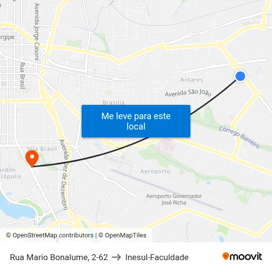 Rua Mario Bonalume, 2-62 to Inesul-Faculdade map