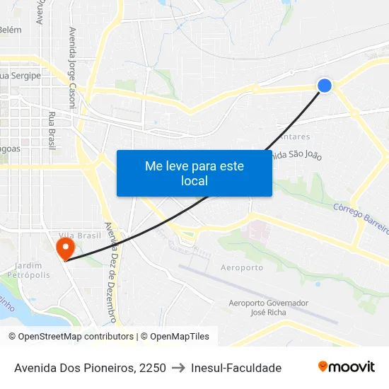Avenida Dos Pioneiros, 2250 to Inesul-Faculdade map