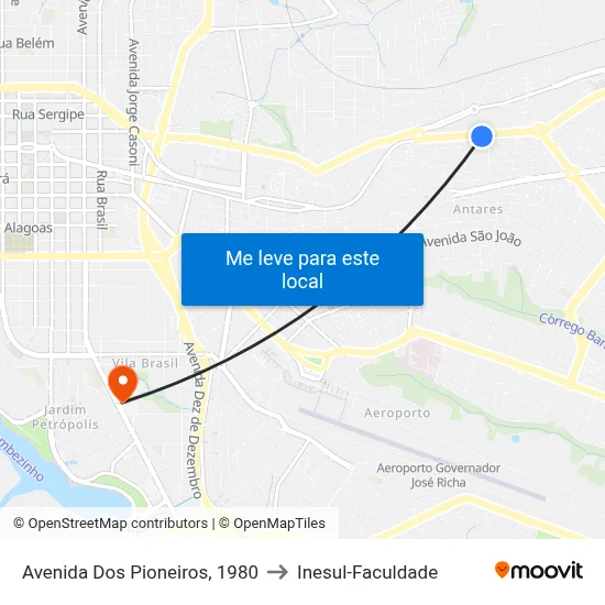 Avenida Dos Pioneiros, 1980 to Inesul-Faculdade map