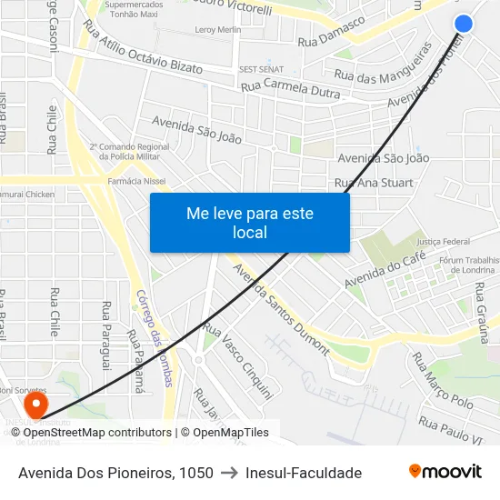 Avenida Dos Pioneiros, 1050 to Inesul-Faculdade map