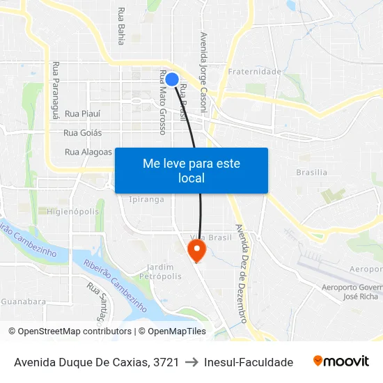 Avenida Duque De Caxias, 3721 to Inesul-Faculdade map