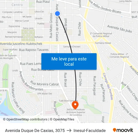 Avenida Duque De Caxias, 3075 to Inesul-Faculdade map