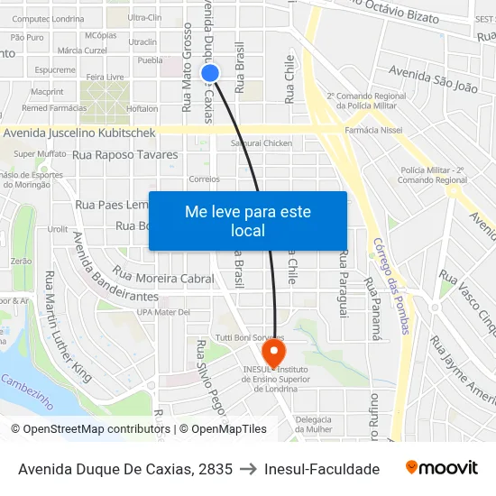Avenida Duque De Caxias, 2835 to Inesul-Faculdade map
