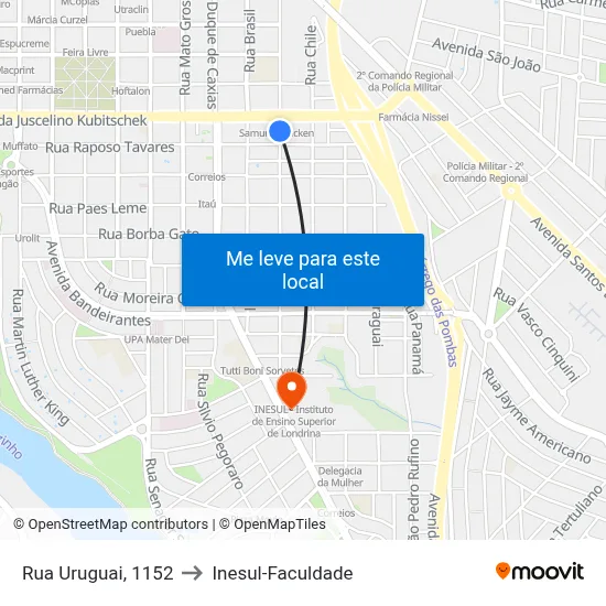 Rua Uruguai, 1152 to Inesul-Faculdade map