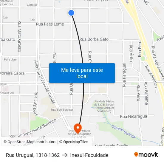 Rua Uruguai, 1318-1362 to Inesul-Faculdade map
