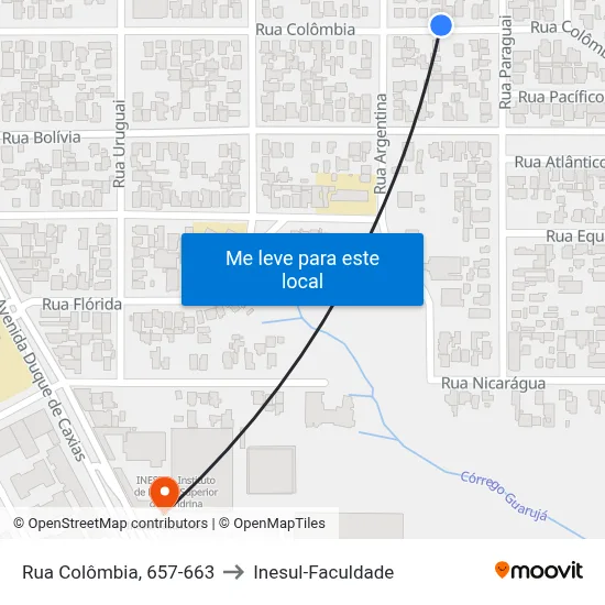 Rua Colômbia, 657-663 to Inesul-Faculdade map
