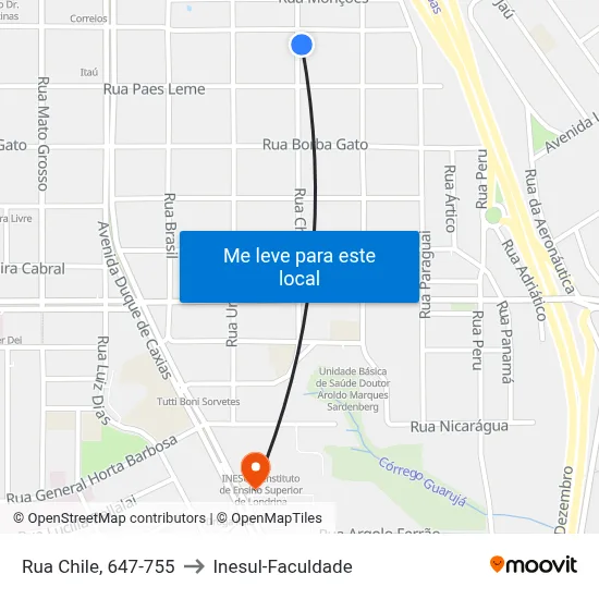 Rua Chile, 647-755 to Inesul-Faculdade map