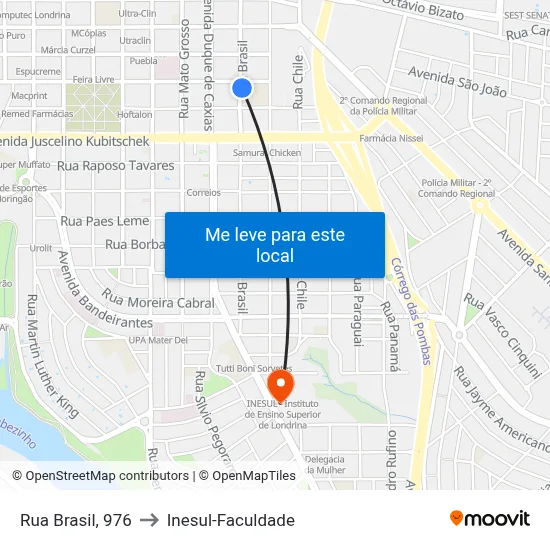 Rua Brasil, 976 to Inesul-Faculdade map