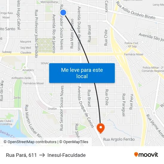Rua Pará, 611 to Inesul-Faculdade map