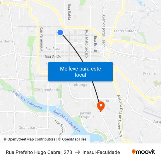 Rua Prefeito Hugo Cabral, 273 to Inesul-Faculdade map