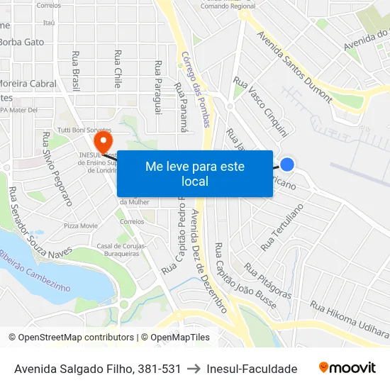 Avenida Salgado Filho, 381-531 to Inesul-Faculdade map