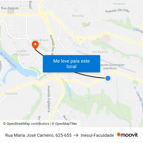 Rua Maria José Carneiro, 625-655 to Inesul-Faculdade map