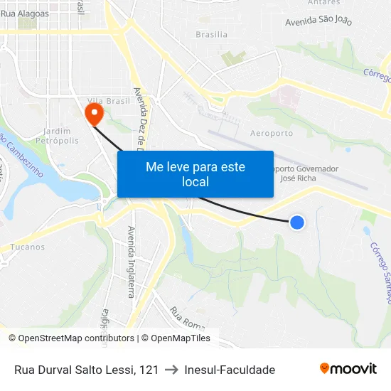Rua Durval Salto Lessi, 121 to Inesul-Faculdade map
