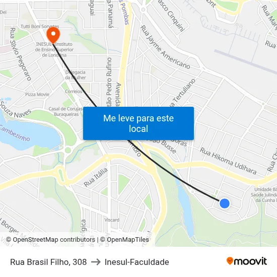 Rua Brasil Filho, 308 to Inesul-Faculdade map