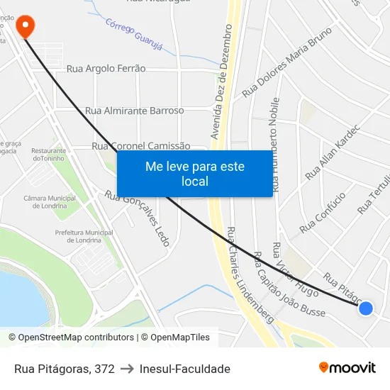 Rua Pitágoras, 372 to Inesul-Faculdade map