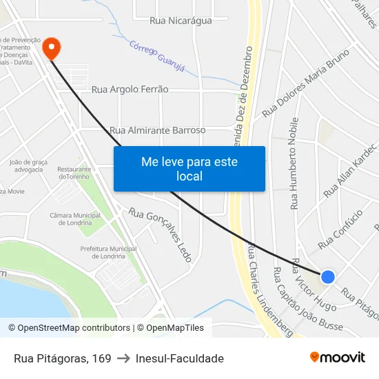 Rua Pitágoras, 169 to Inesul-Faculdade map