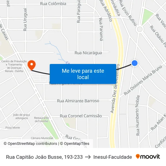 Rua Capitão João Busse, 193-233 to Inesul-Faculdade map